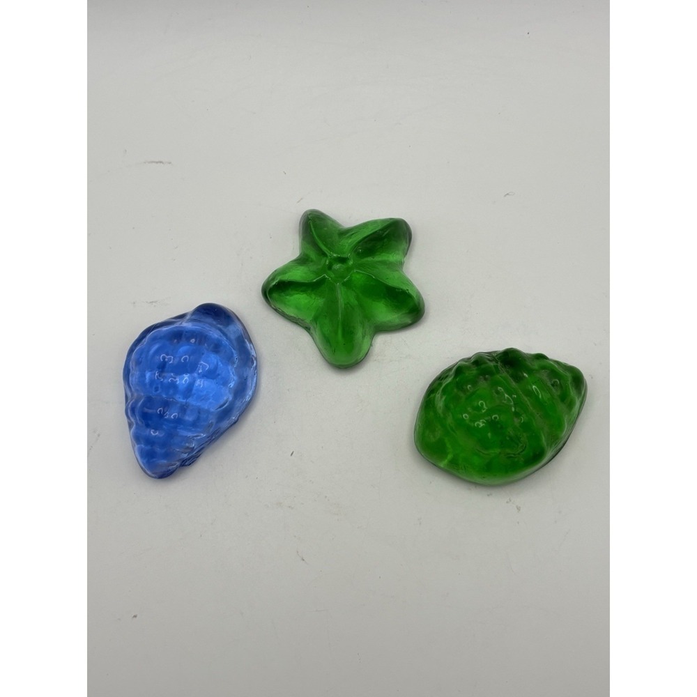 Colored Glass Starfish Paperweights Lot of 3 Nautical Seashells Decor Green Blue